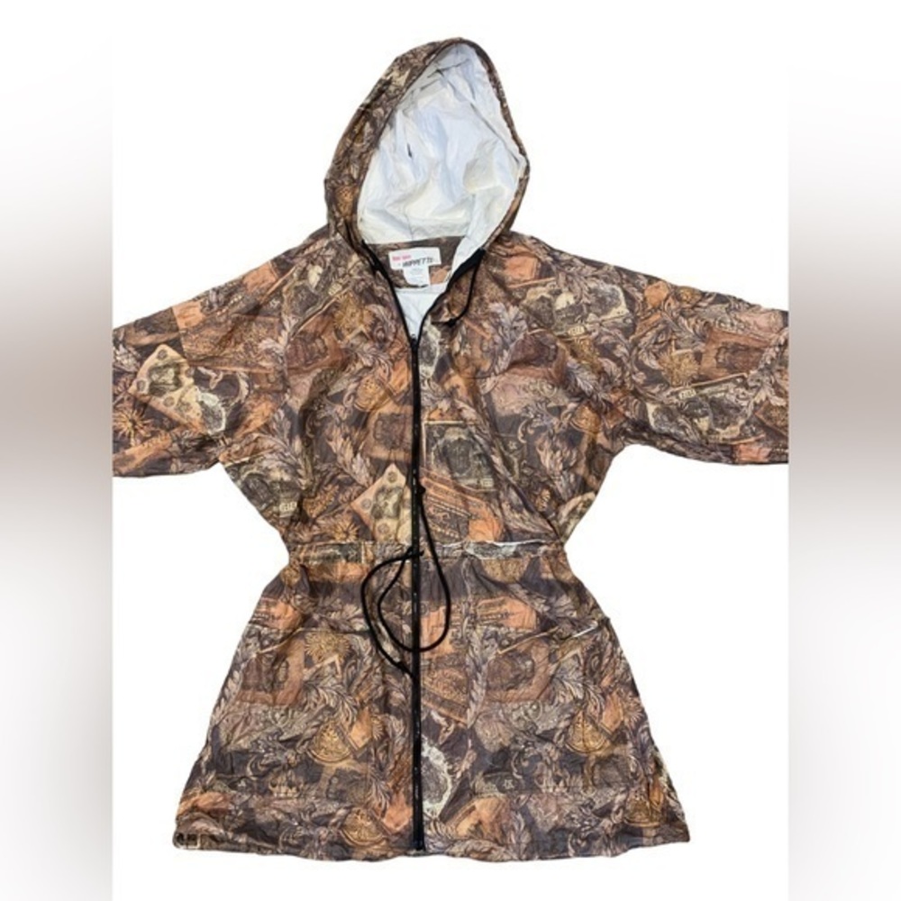 RARE Vtg retro Kenn Sporn Wippette Money Currency Fascination Print Tyvek Jacket